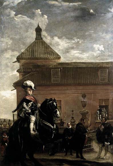 VELAZQUEZ, Diego Rodriguez de Silva y Prince Baltasar Carlos with the Count-Duke of Olivares at the Royal Mews